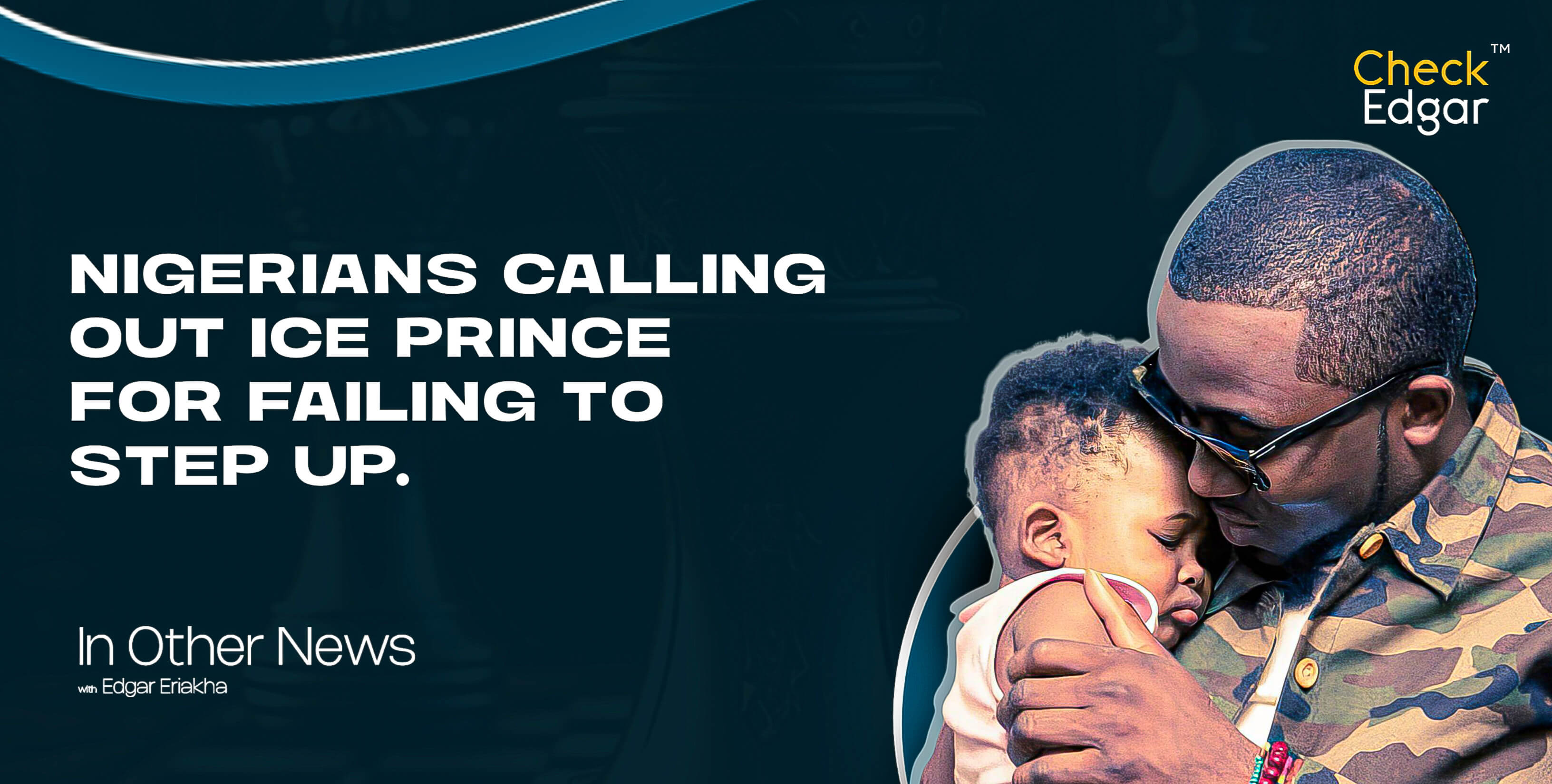 Ice Prince embraces a young child, both looking tenderly at each other.