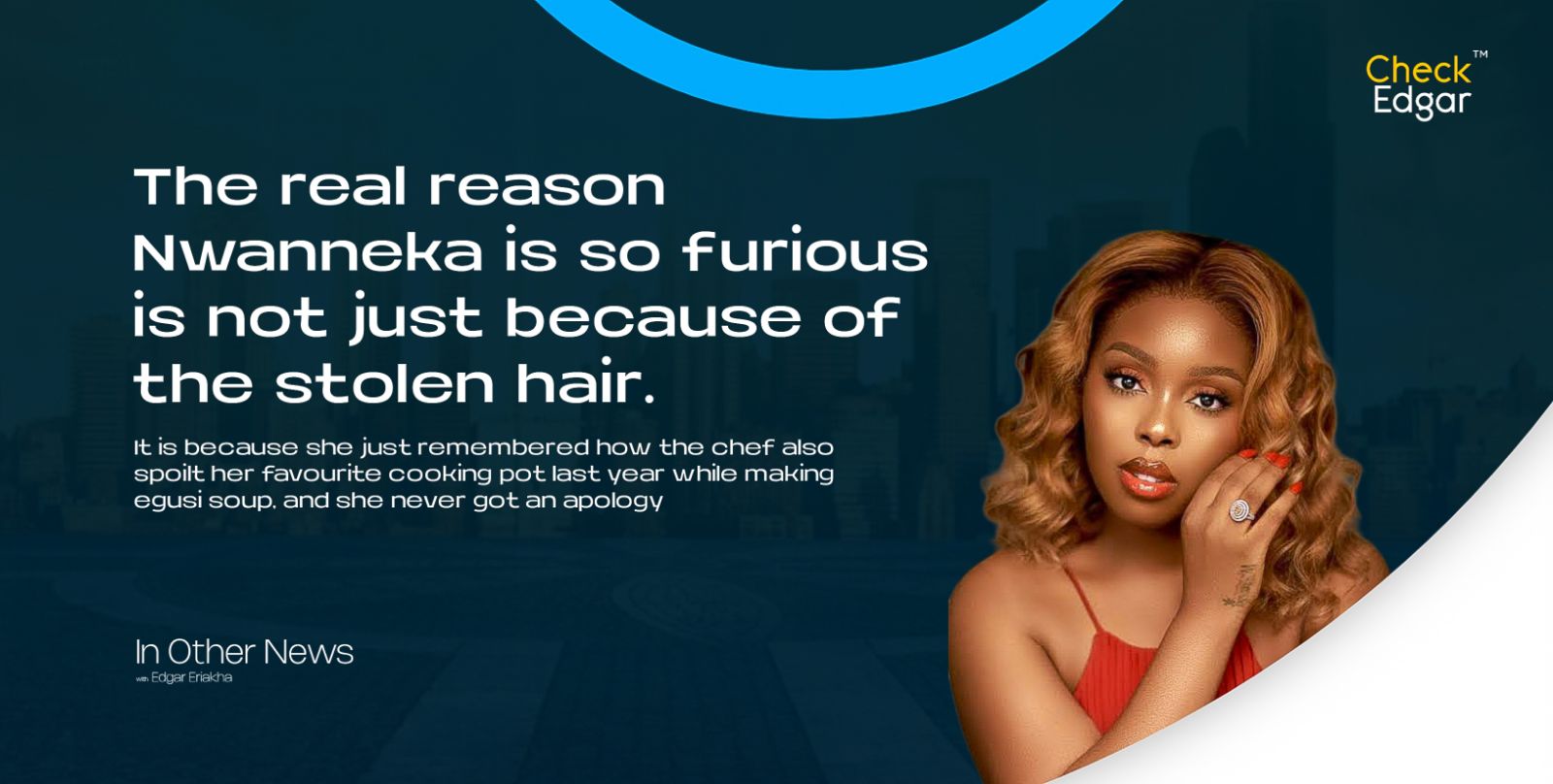 Nwanneka with wavy hair and red lipstick poses for the camera, wearing a red outfit.