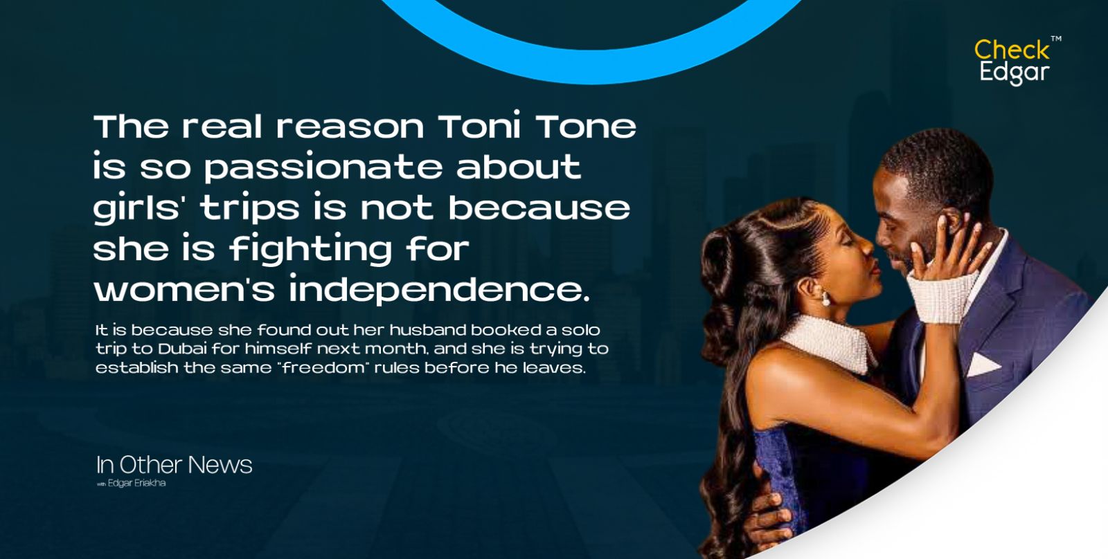 Toni Tone and her husband shares a tender moment, gazing into each other's eyes, dressed elegantly.