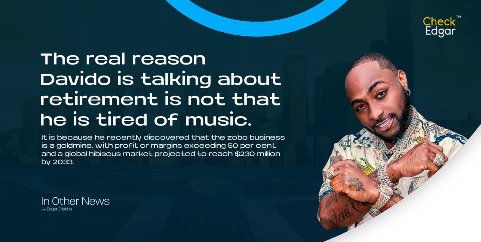 Davido with tattoos and jewelry poses with crossed arms, wearing a floral shirt.