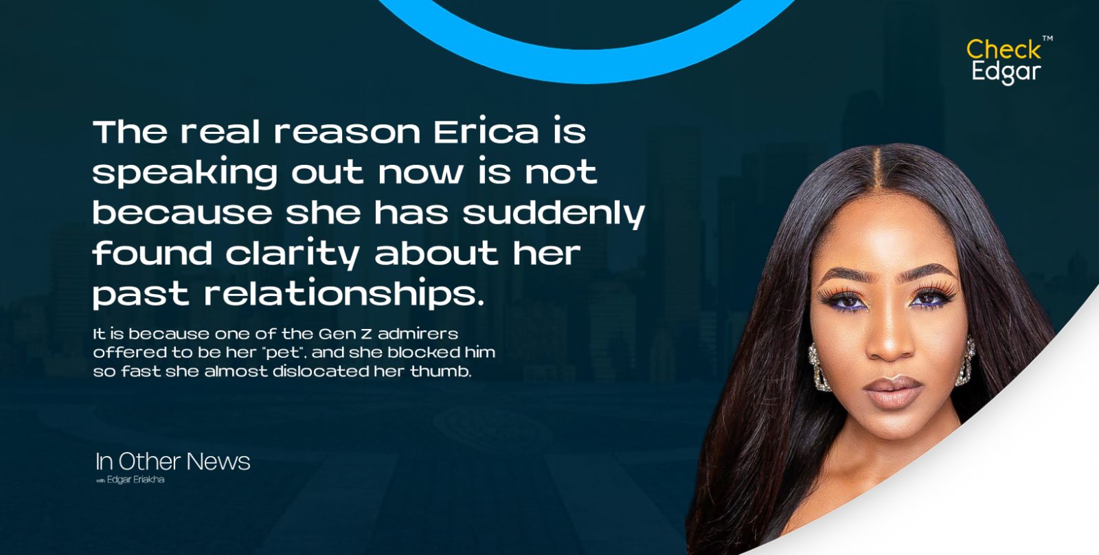 Erica with long hair and earrings looks directly at the camera.