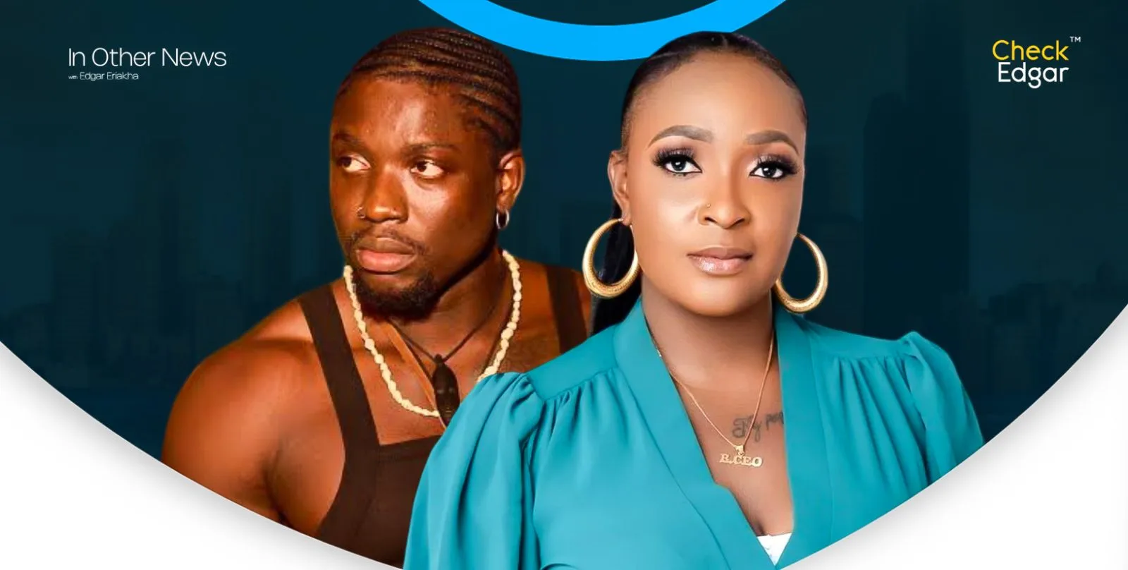 VDM with braids looks away while Blessing CEO in a turquoise top faces the camera.