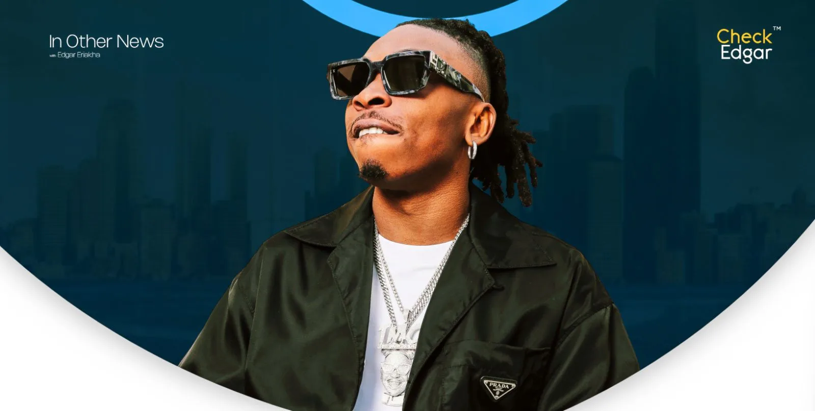 Close-up of Mayorkun wearing sunglasses and a black jacket.