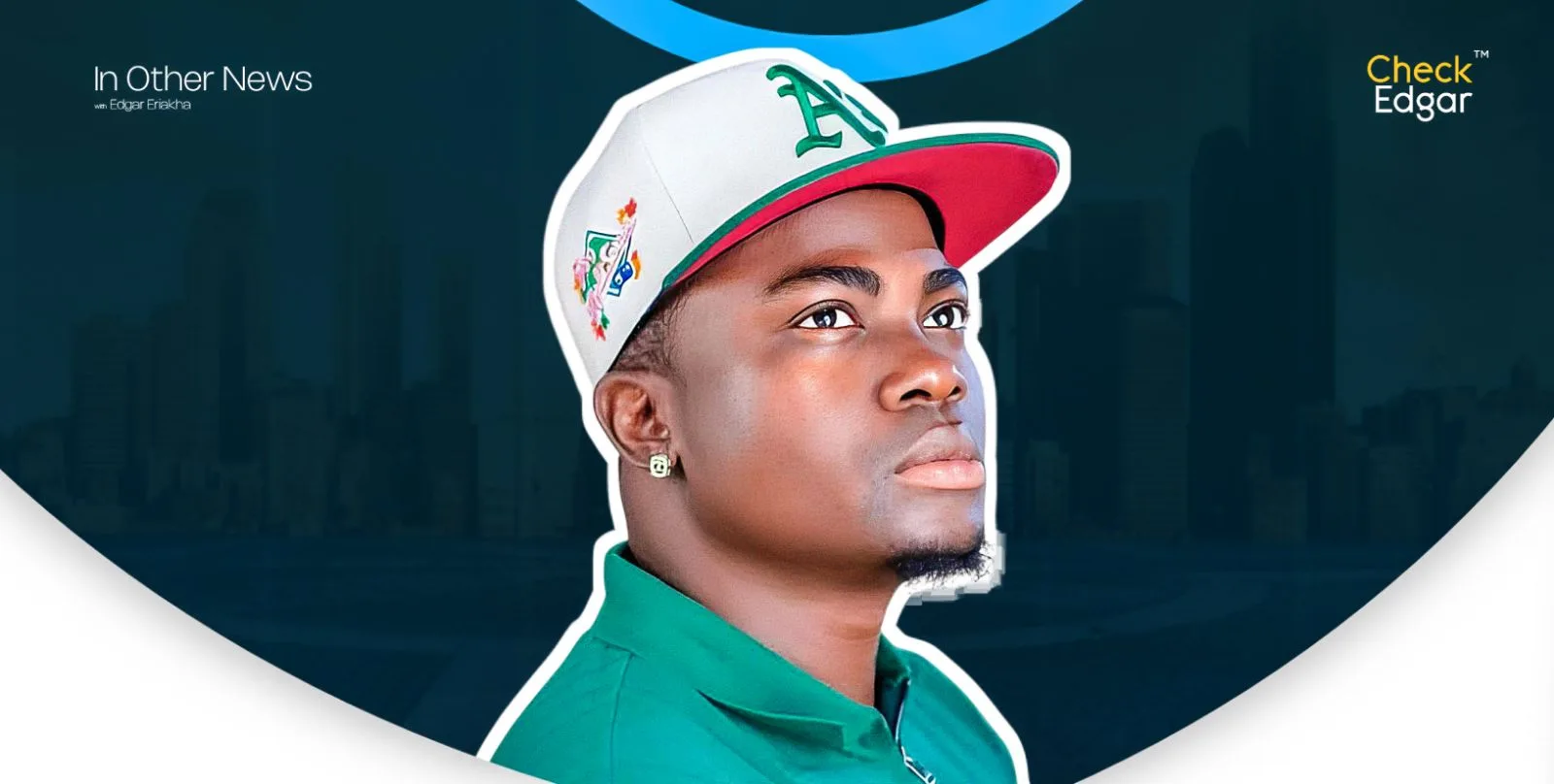 Hakeem Effect in a green shirt and cap, looking thoughtfully towards the right.