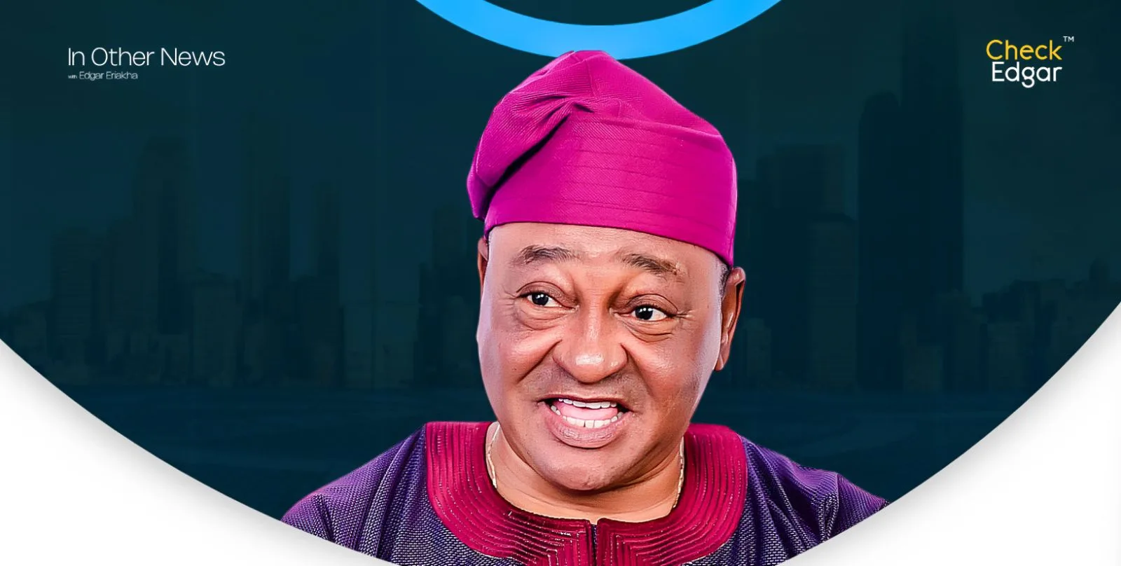 Jide Kosoko wearing a purple cap and traditional attire.
