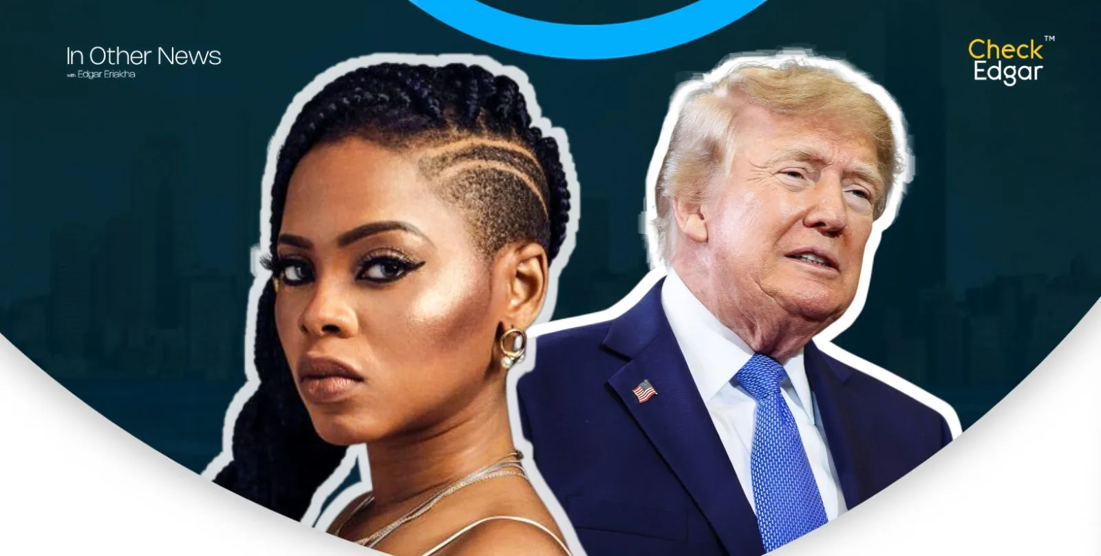 Chidinma with stylish braids next to Donald Trump in a suit with a blue tie.
